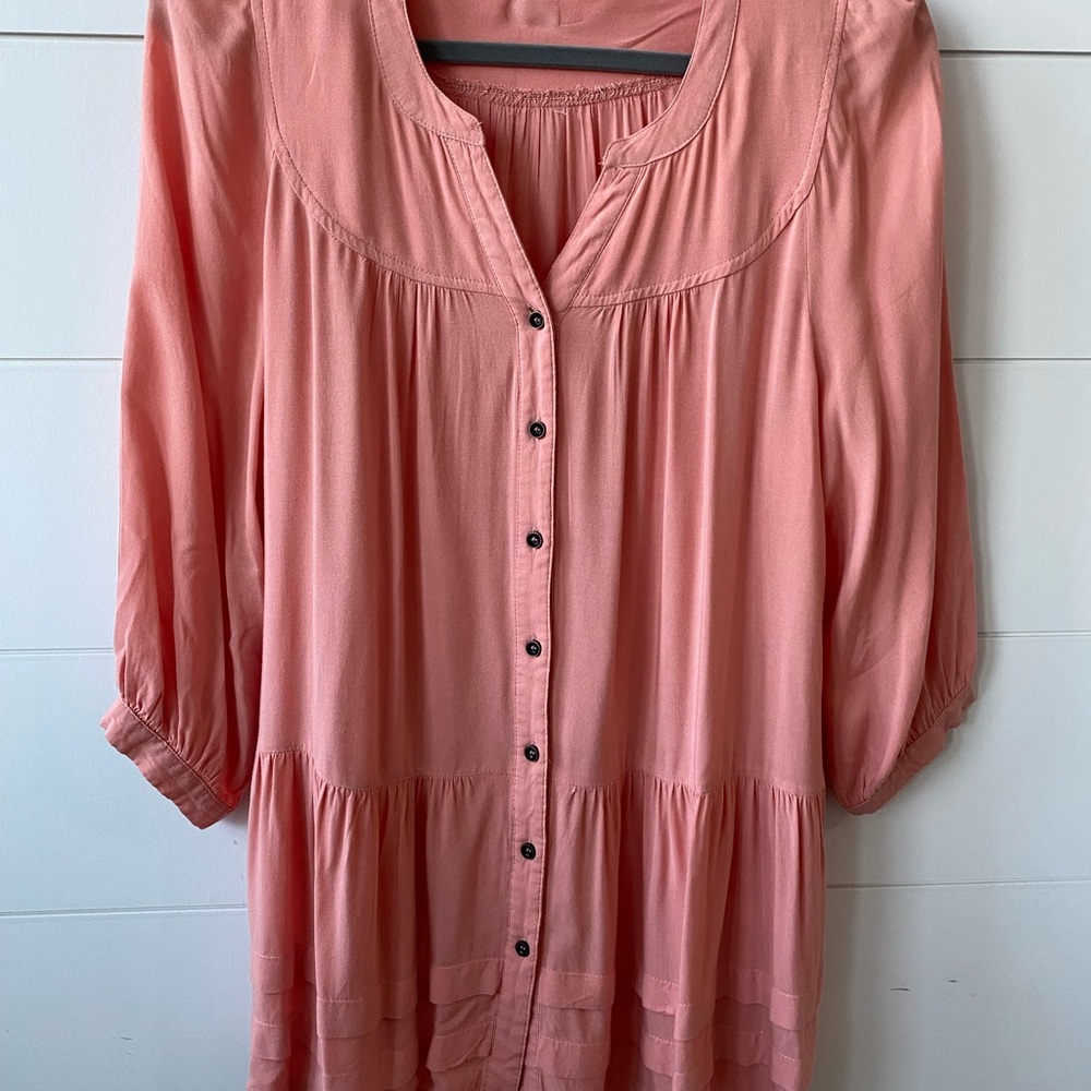 entro Coral-Peach Button-Front Peasant Blouse